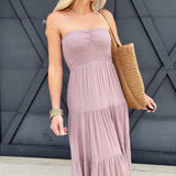 Strapless Tiered Maxi Dress In Mauve - Infinity Raine