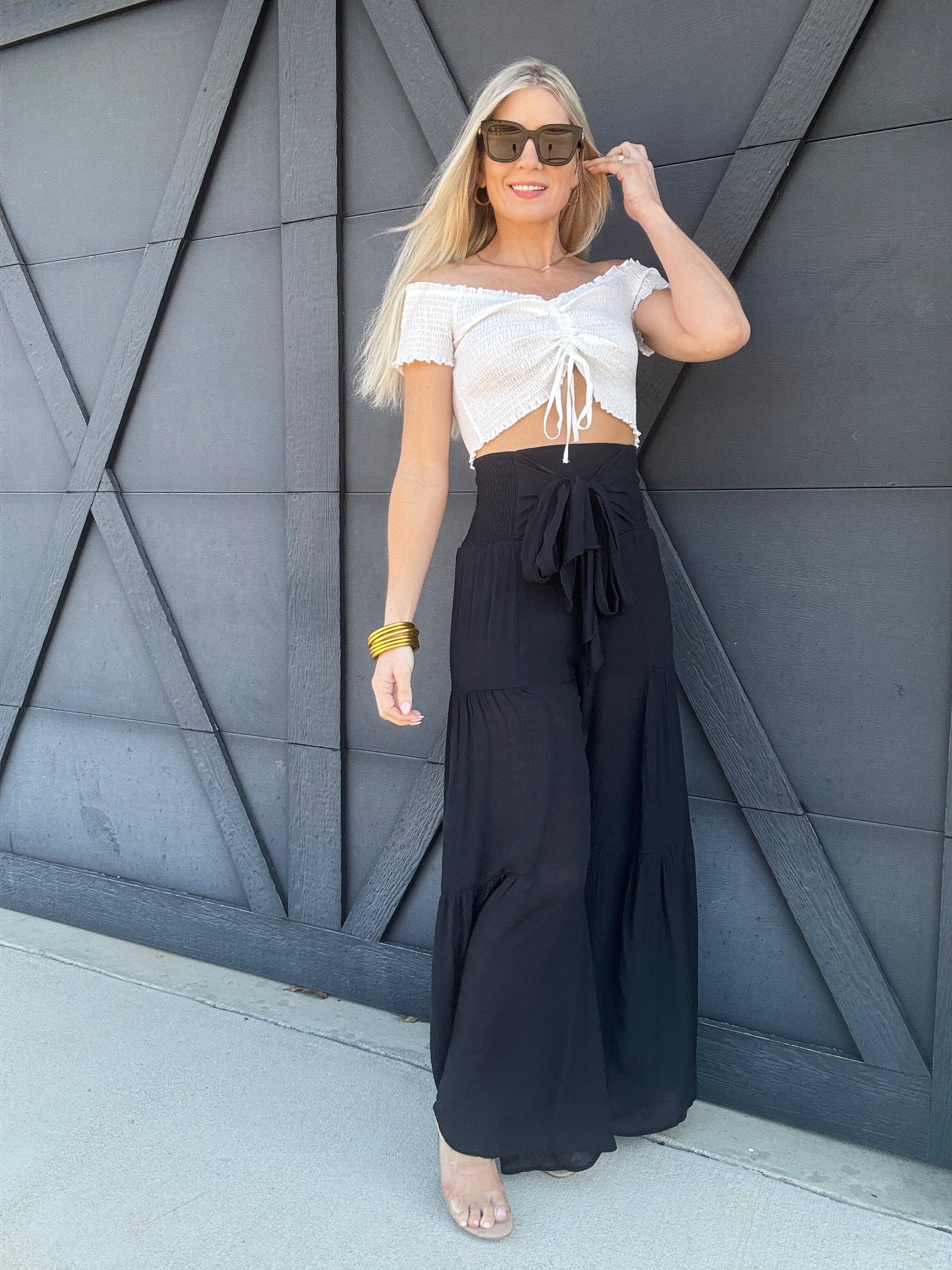 Tiered Palazzo Pants In Black - Infinity Raine