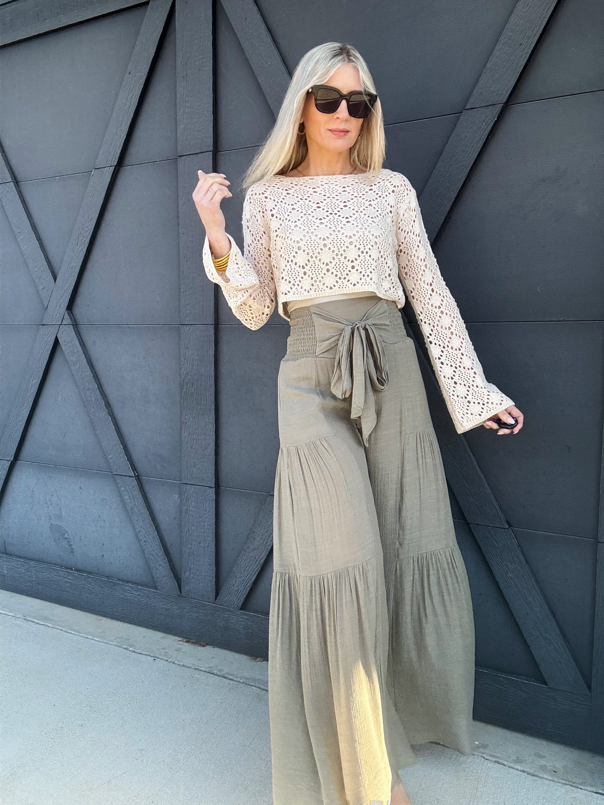 Tiered Palazzo Pants In Green - Infinity Raine