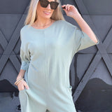 Casual V-Back Short Sleeve Romper In Sage - Infinity Raine