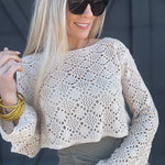 HYFVE Inc. Tops - Sweaters Crochet Long-sleeved Crop Top in Beige