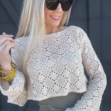 HYFVE Inc. Tops - Sweaters Crochet Long-sleeved Crop Top in Beige