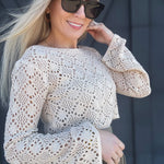 HYFVE Inc. Tops - Sweaters Crochet Long-sleeved Crop Top in Beige