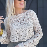 HYFVE Inc. Tops - Sweaters Crochet Long-sleeved Crop Top in Beige