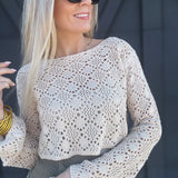 HYFVE Inc. Tops - Sweaters Crochet Long-sleeved Crop Top in Beige