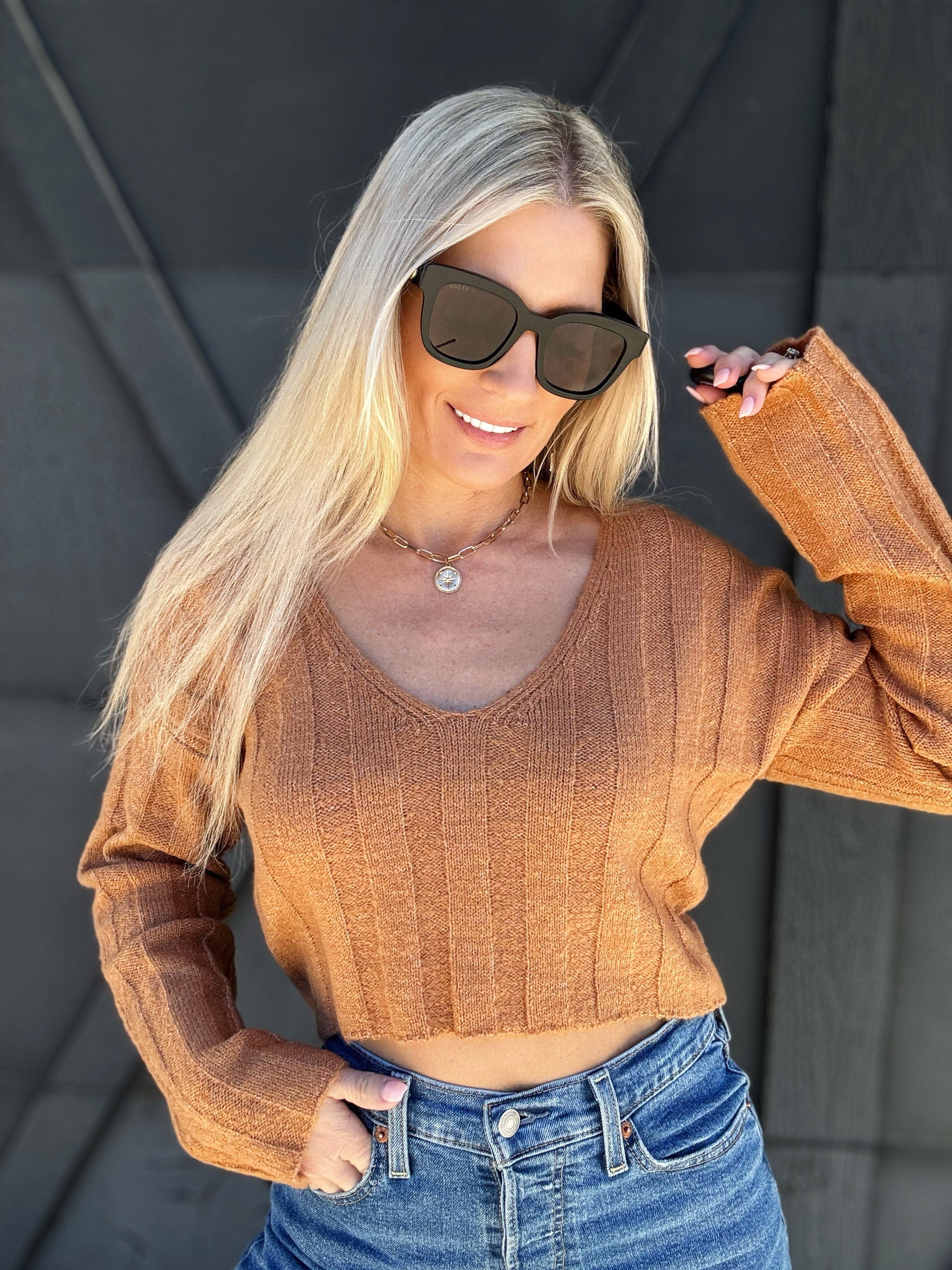 HYFVE Inc. Tops - Sweaters Cropped Sweater Top In Camel