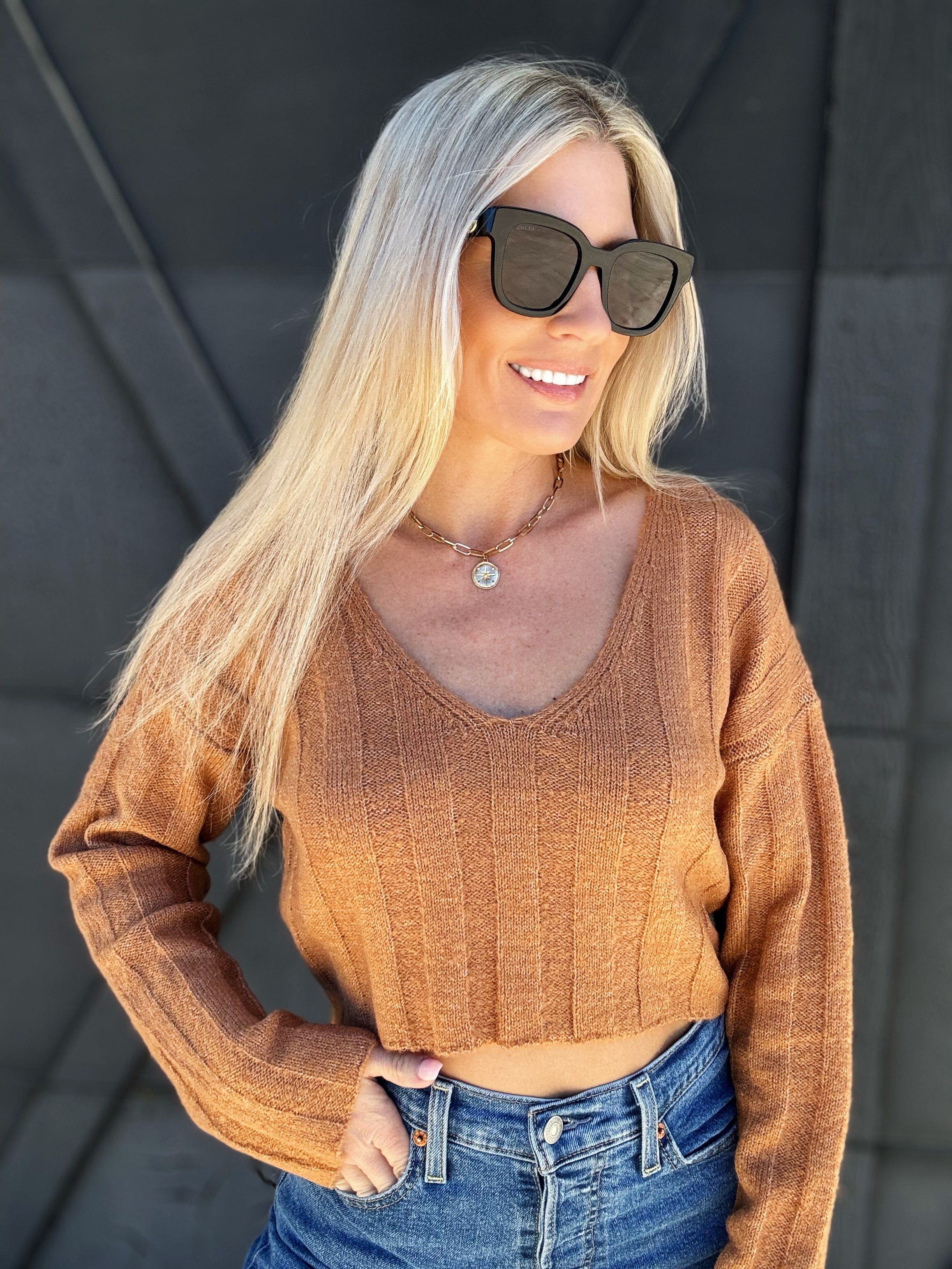 HYFVE Inc. Tops - Sweaters Cropped Sweater Top In Camel