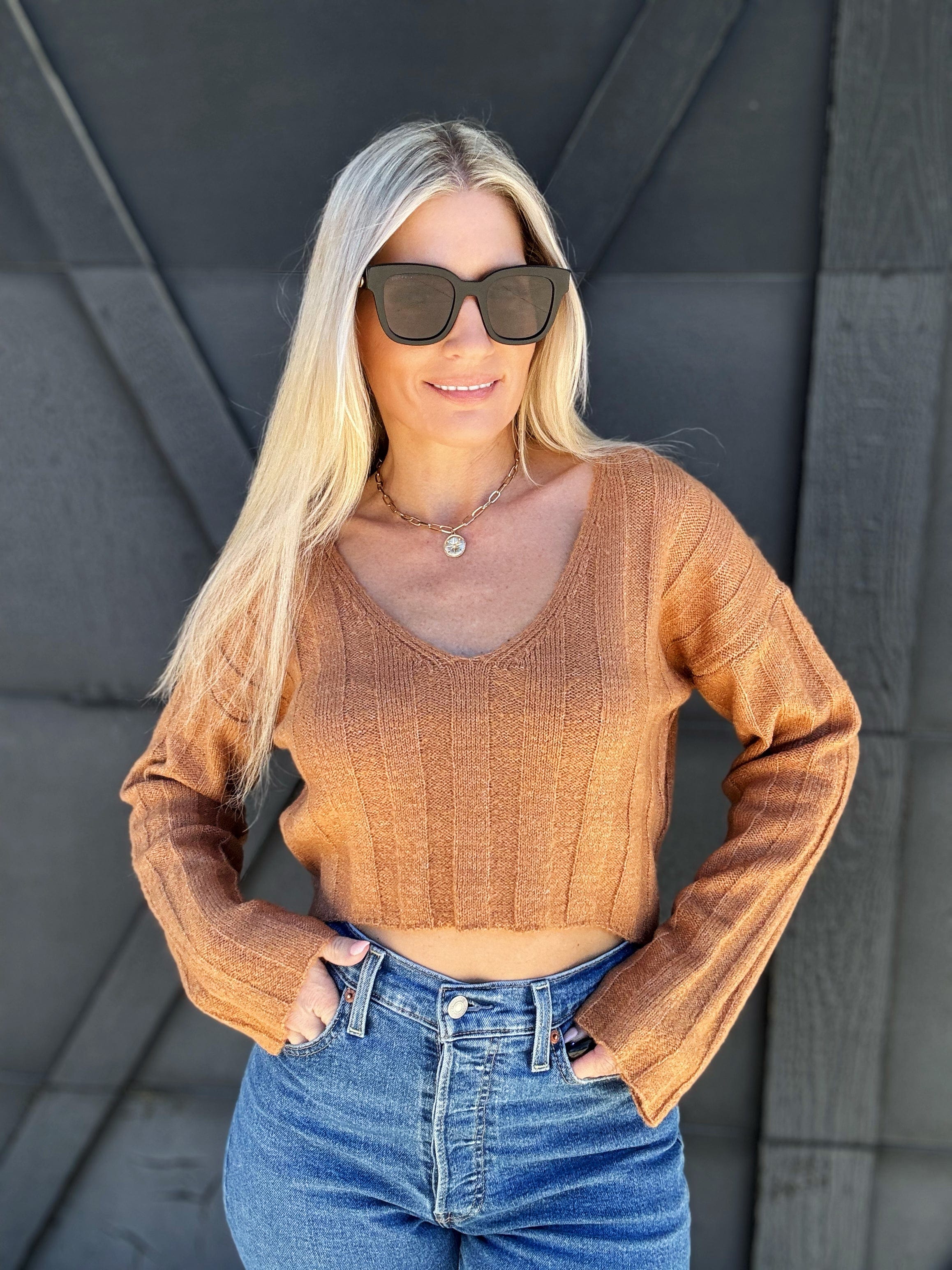 HYFVE Inc. Tops - Sweaters Cropped Sweater Top In Camel