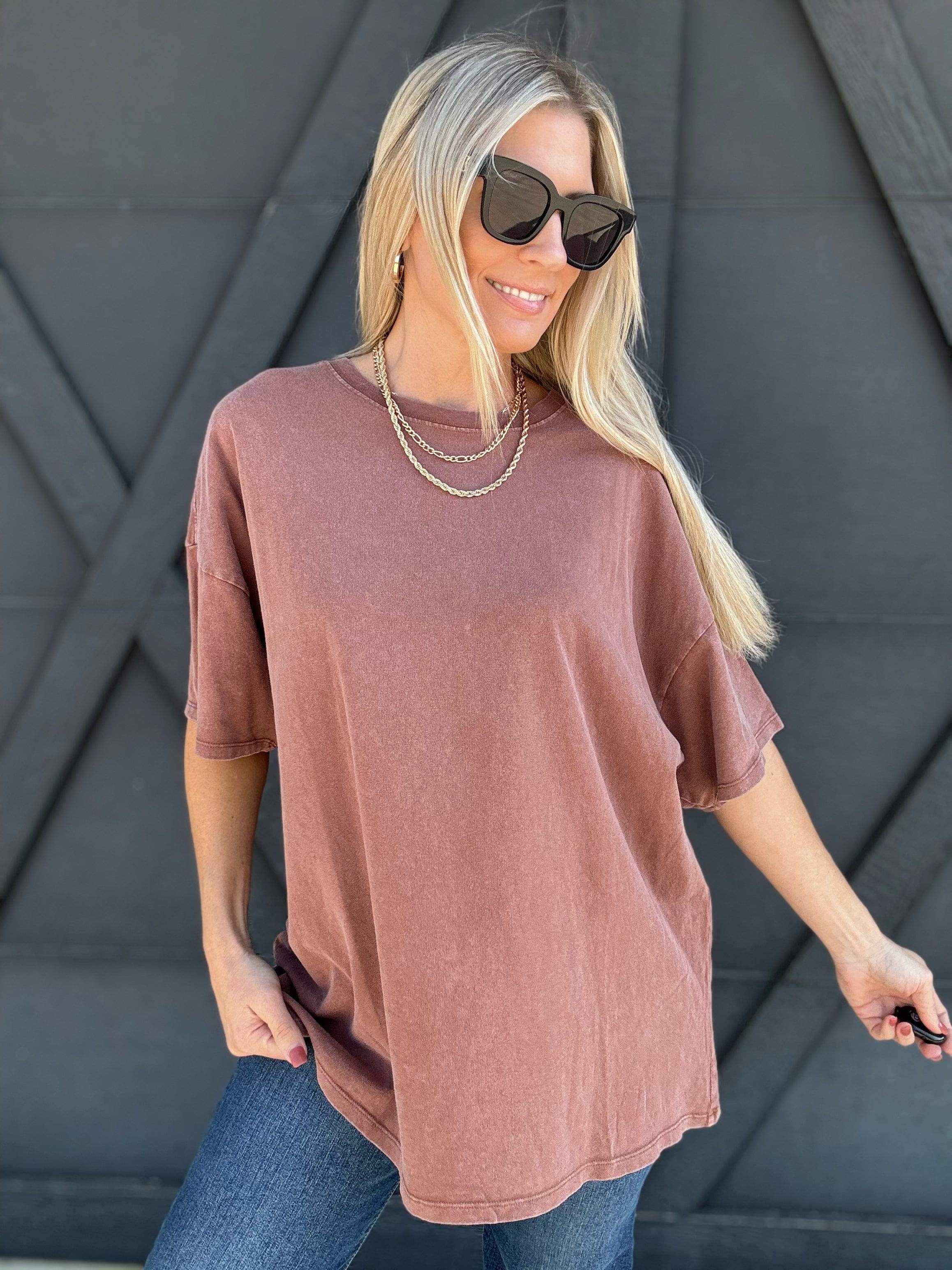 Oversized Washed Cotton T-Shirt In Chestnut - Infinity Raine