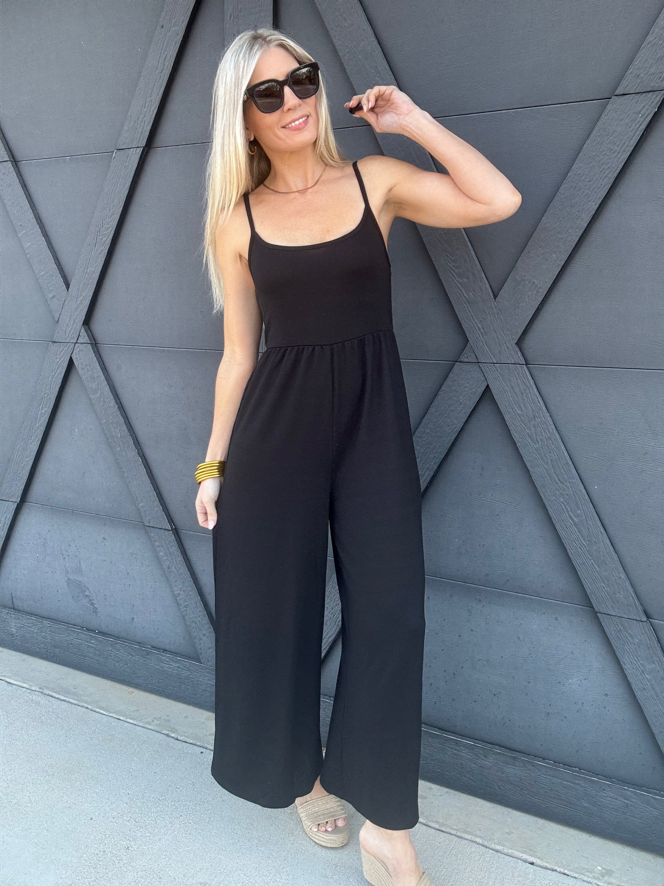 Scoop Neck Wide Leg Jumpsuit In Black - Infinity Raine