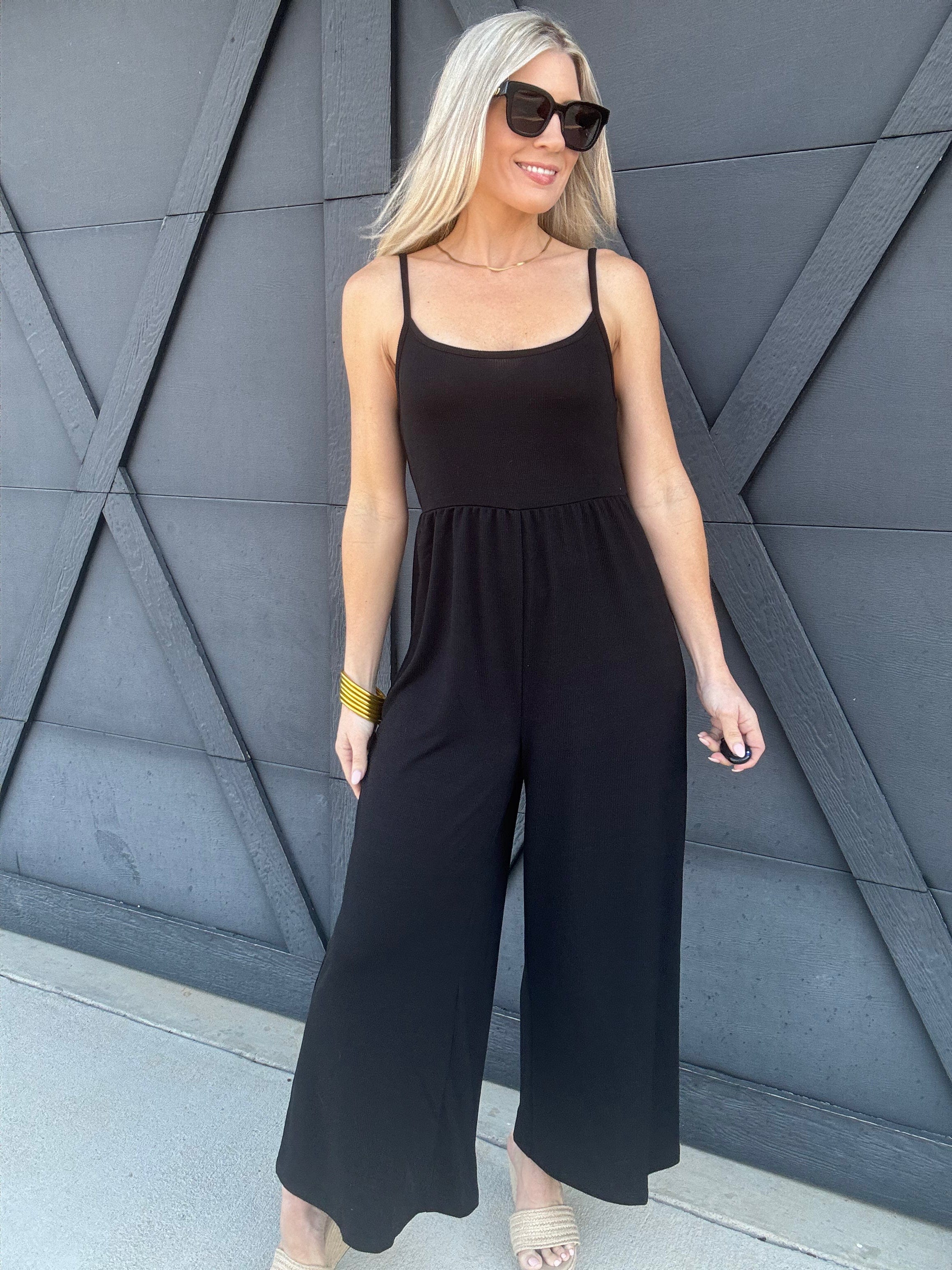 Scoop Neck Wide Leg Jumpsuit In Black - Infinity Raine