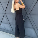 Scoop Neck Wide Leg Jumpsuit In Black - Infinity Raine