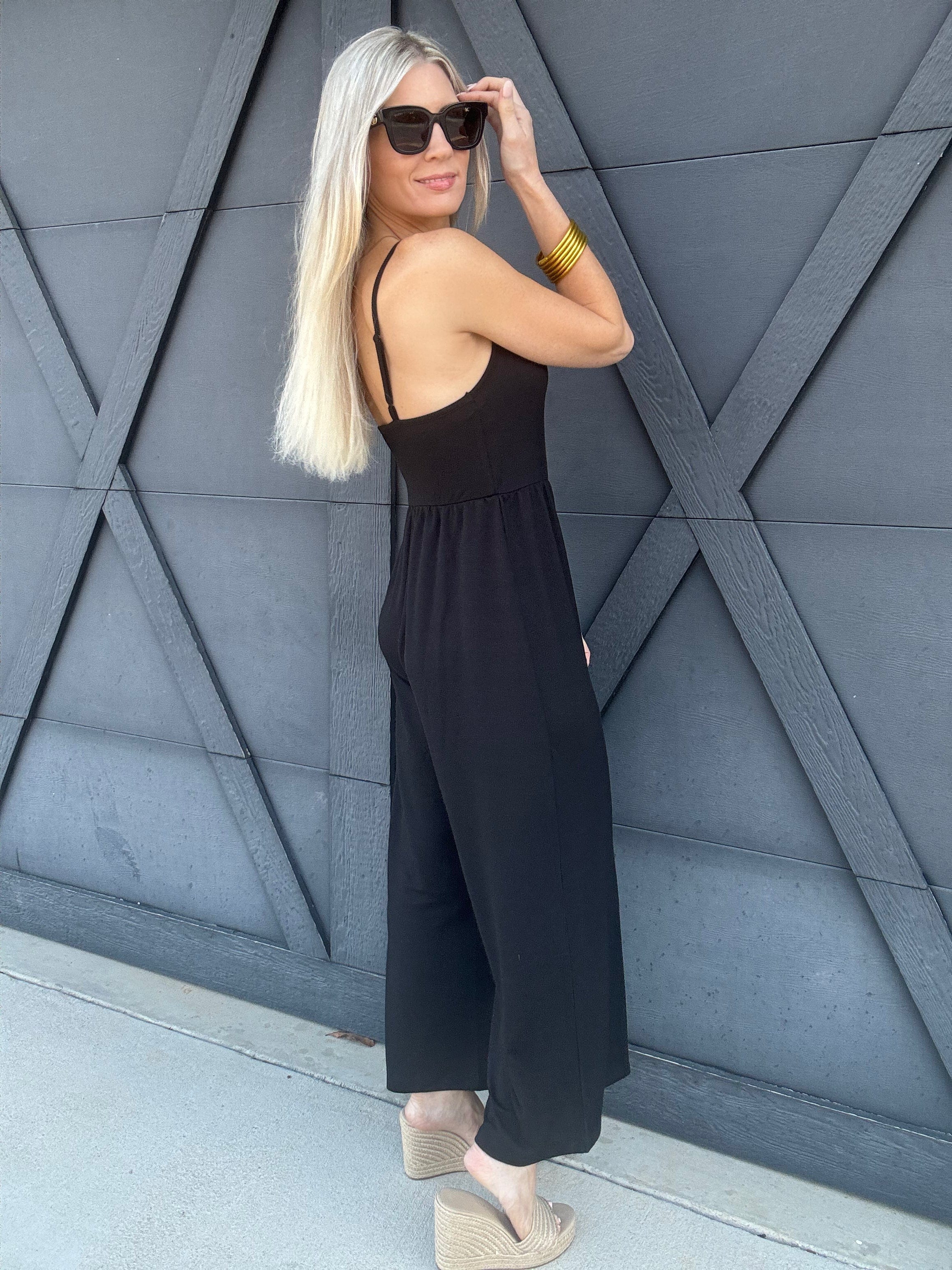 Scoop Neck Wide Leg Jumpsuit In Black - Infinity Raine