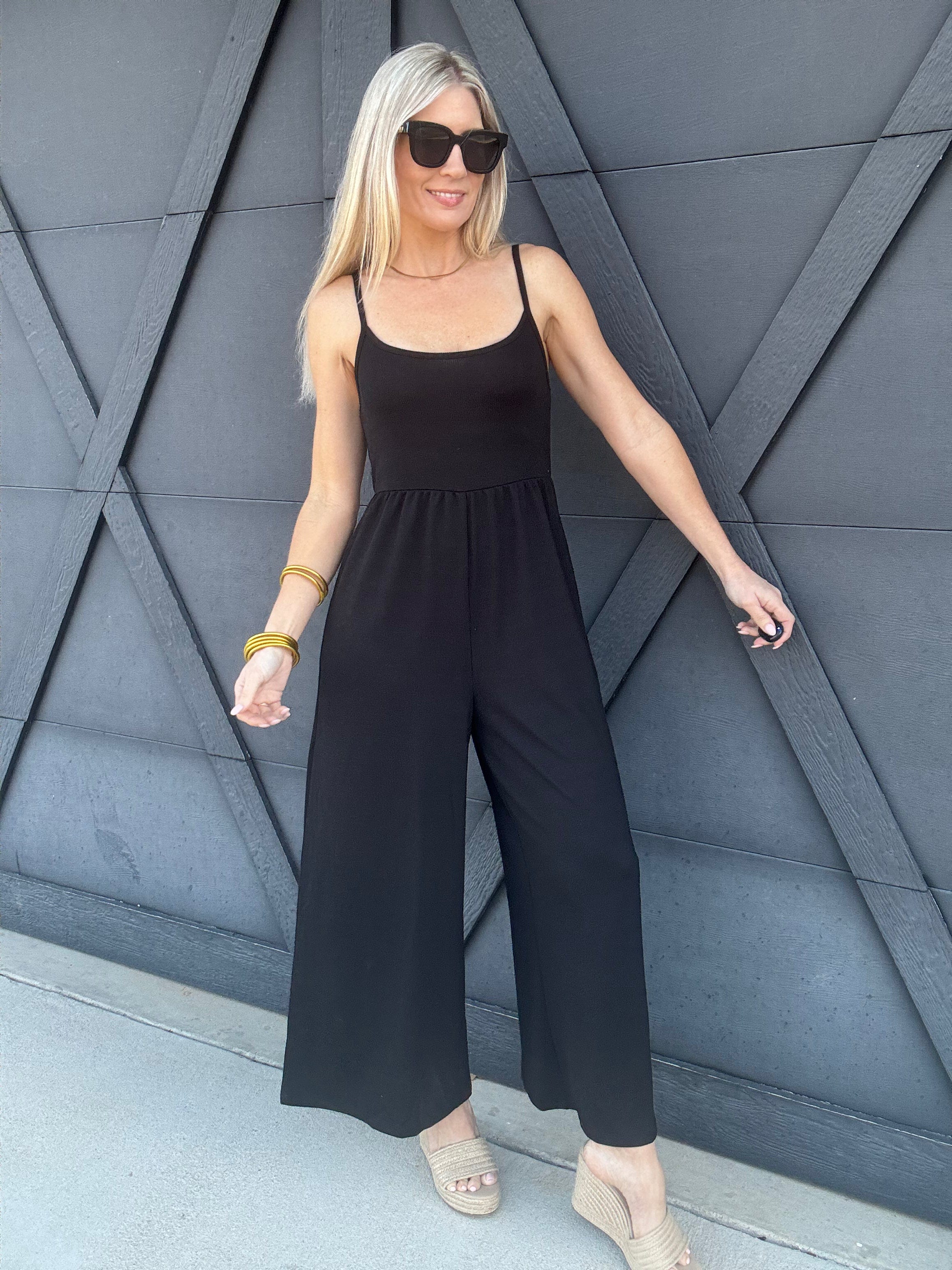 Scoop Neck Wide Leg Jumpsuit In Black - Infinity Raine