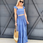 Ruffled Tiered Skirt Set In Blue - Infinity Raine