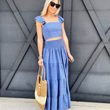 Ruffled Tiered Skirt Set In Blue - Infinity Raine