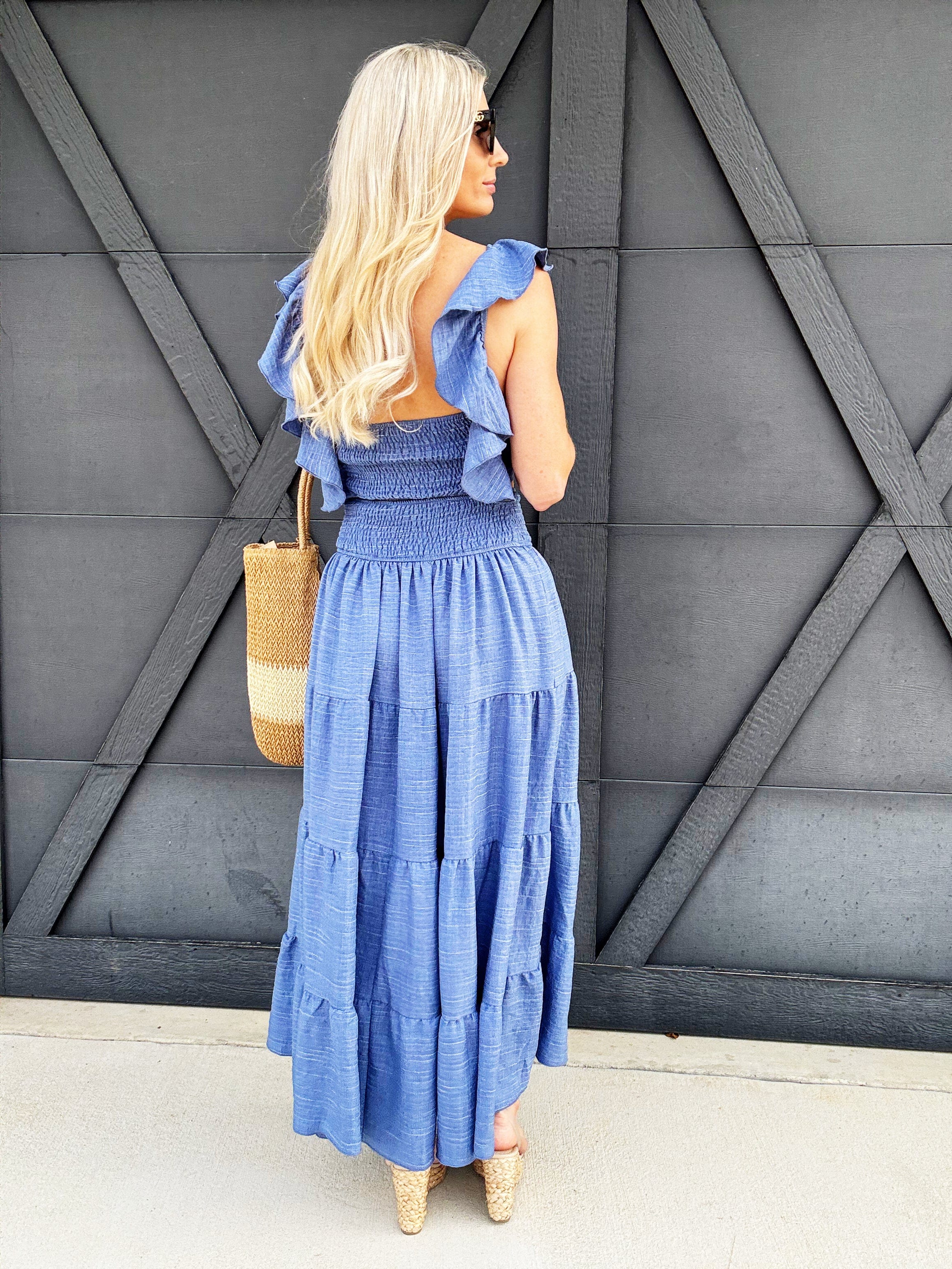 Ruffled Tiered Skirt Set In Blue - Infinity Raine