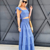 Ruffled Tiered Skirt Set In Blue - Infinity Raine