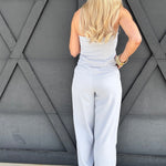 Strapless Business Pant Set In Light Blue - Infinity Raine