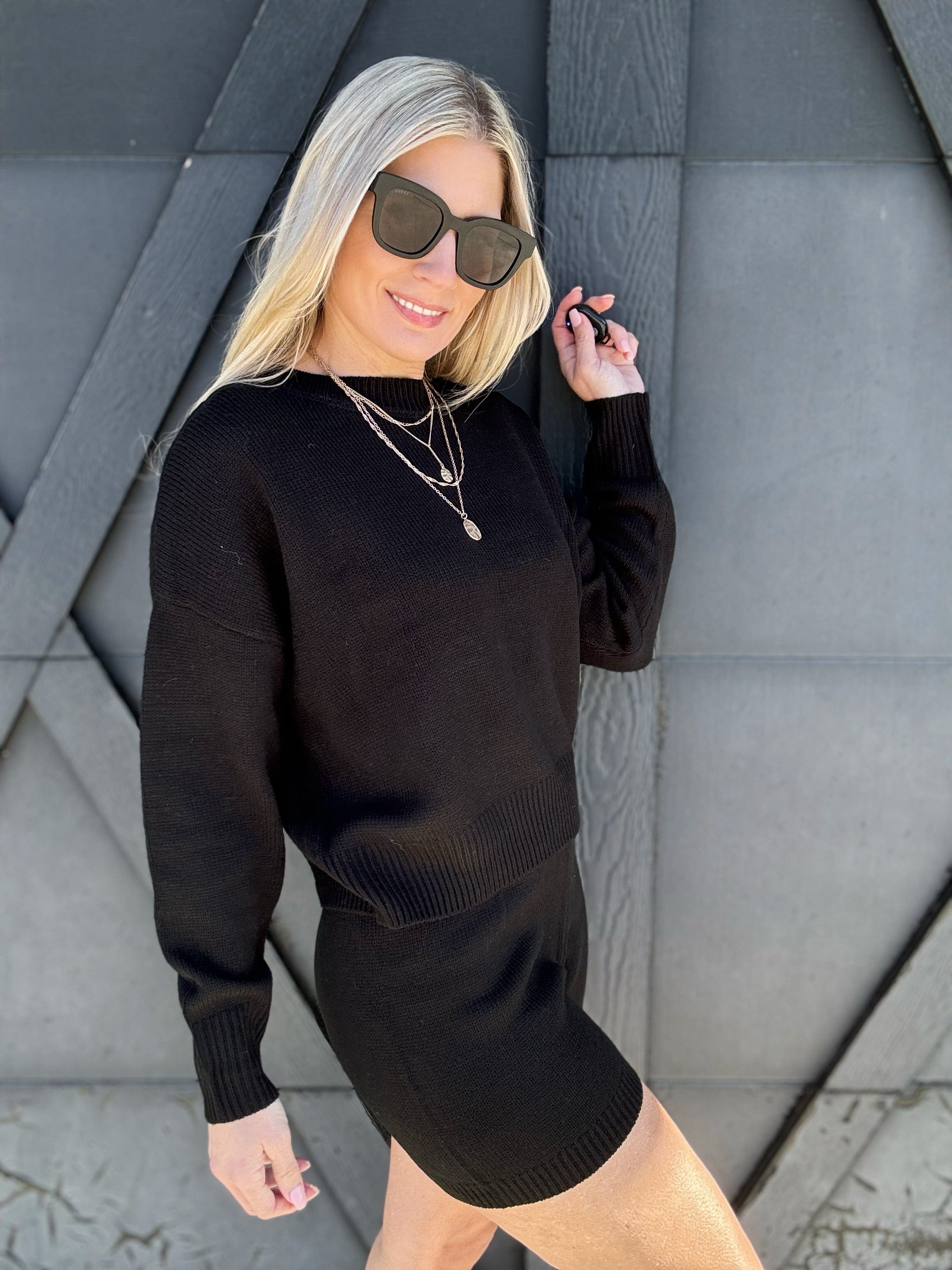 Sweater And Shorts Cozy Set In Black - Infinity Raine