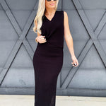 V-Neck Knit Tank Skirt Set In Black - Infinity Raine