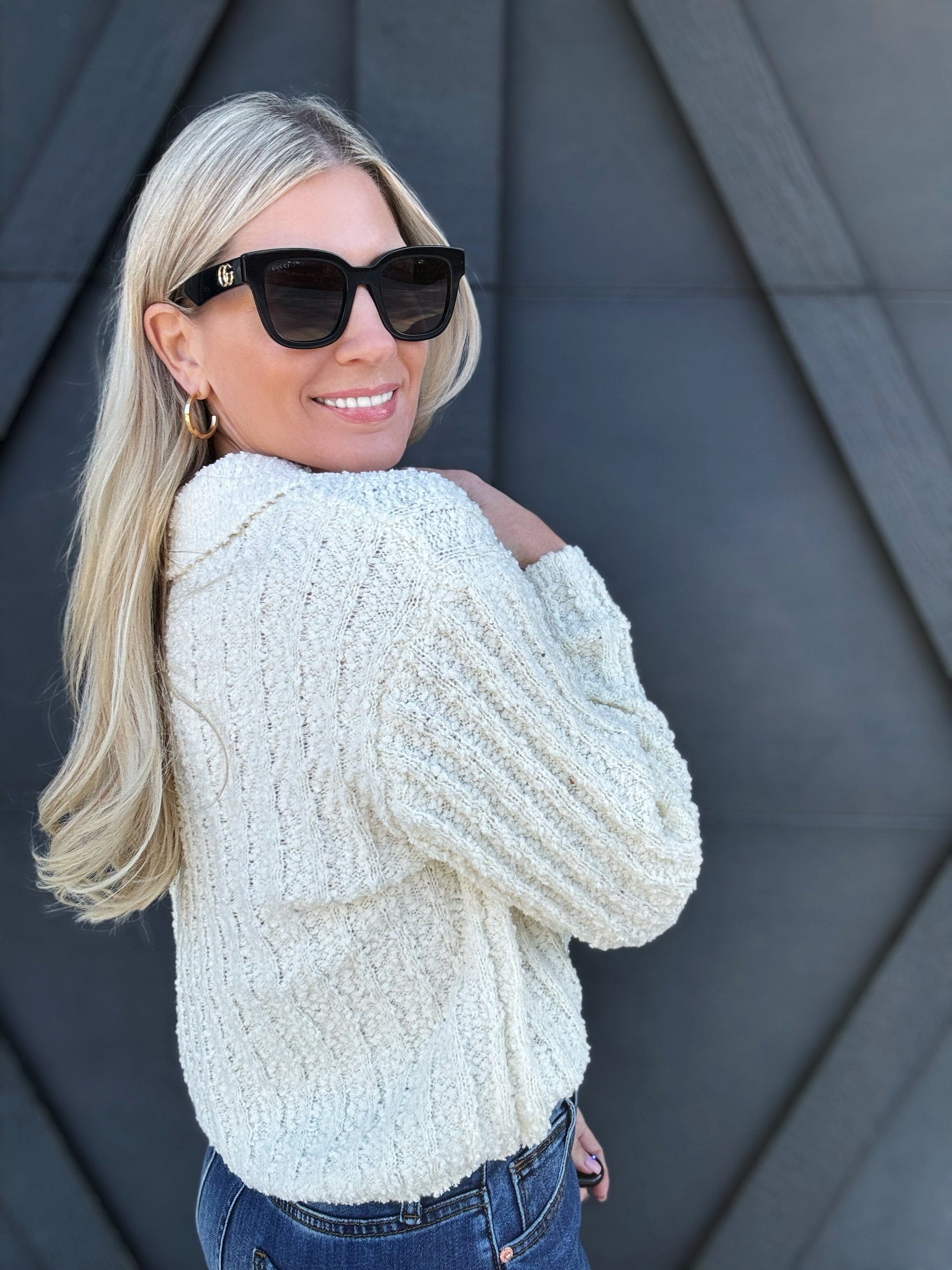 Boucle Collared Sweater In Cream - Infinity Raine