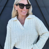 Boucle Collared Sweater In Cream - Infinity Raine