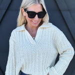 Boucle Collared Sweater In Cream - Infinity Raine