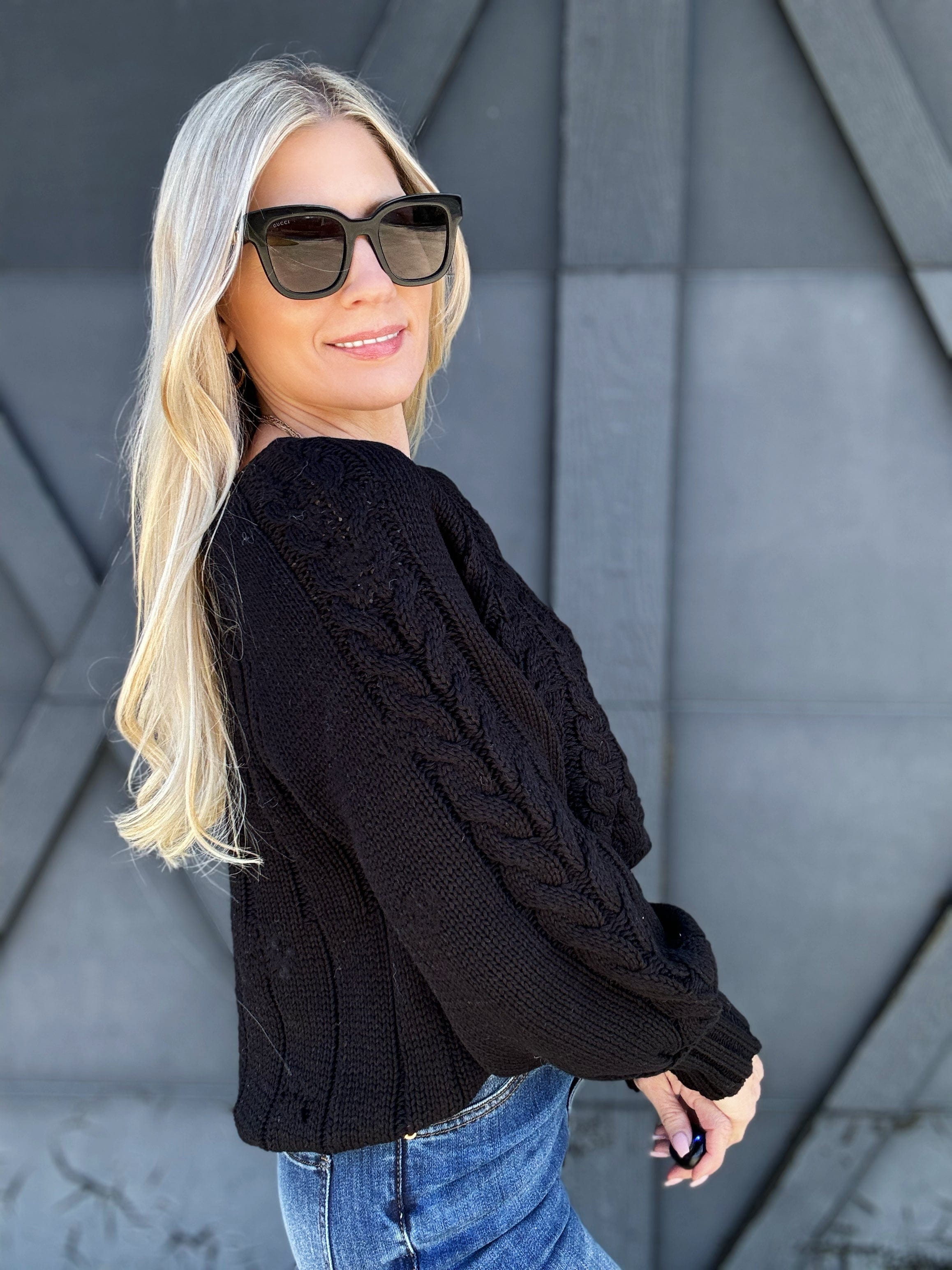 Cable Knit Sweater In Black - Infinity Raine