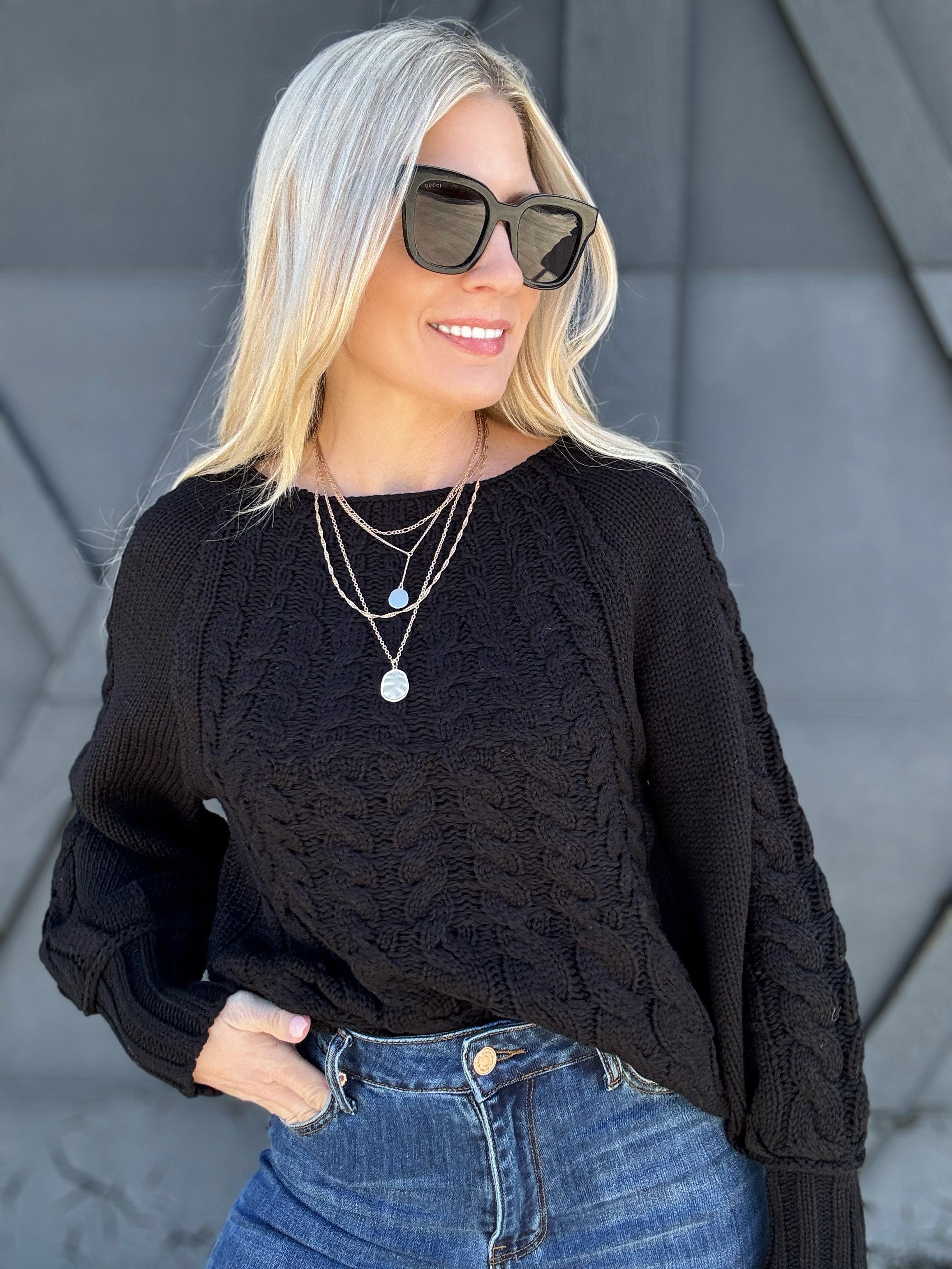 Cable Knit Sweater In Black - Infinity Raine