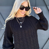 Cable Knit Sweater In Black - Infinity Raine