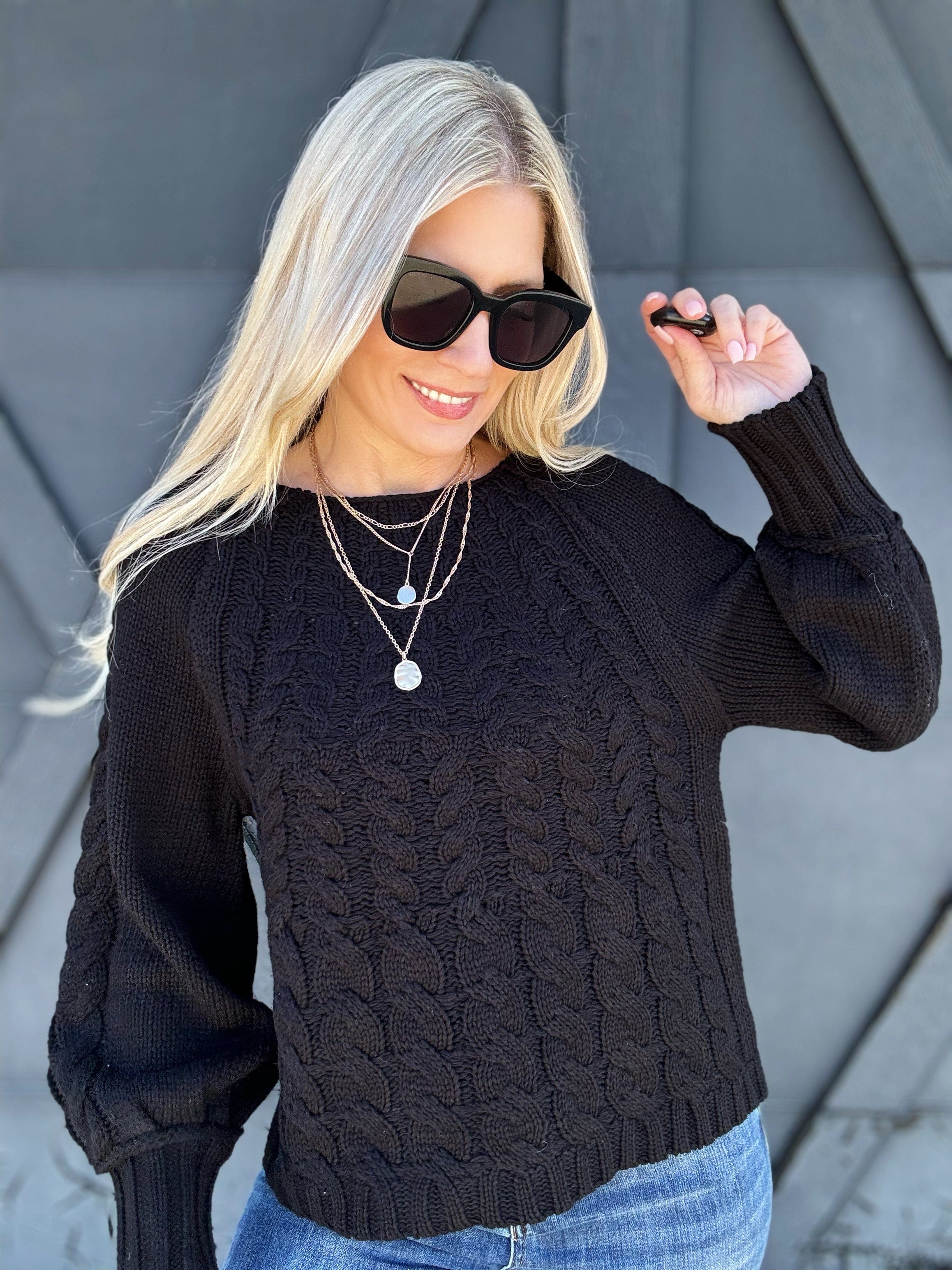 Cable Knit Sweater In Black - Infinity Raine