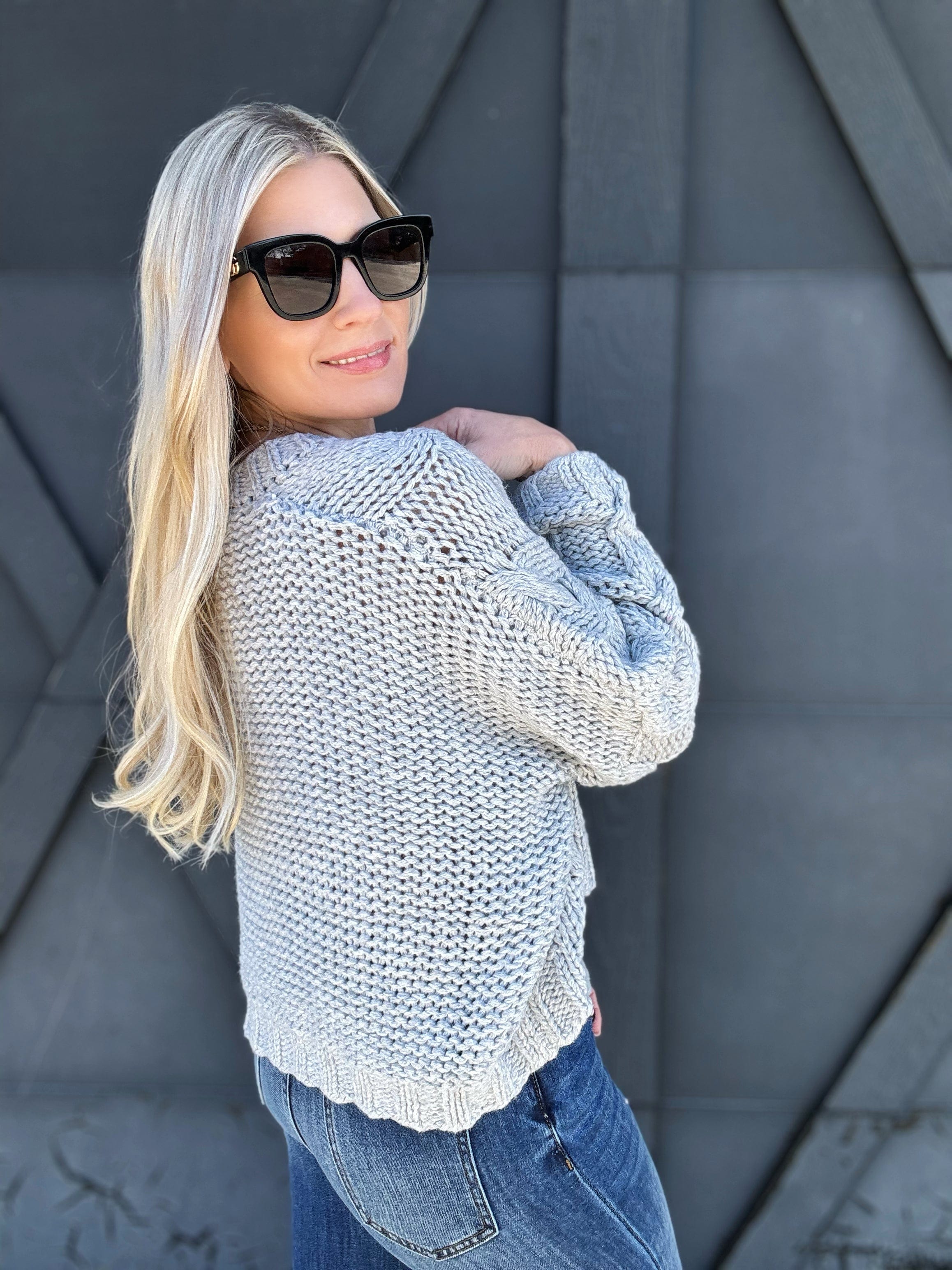 Oversized Cable Knit Sweater In Heather Grey - Infinity Raine