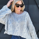 Oversized Cable Knit Sweater In Heather Grey - Infinity Raine