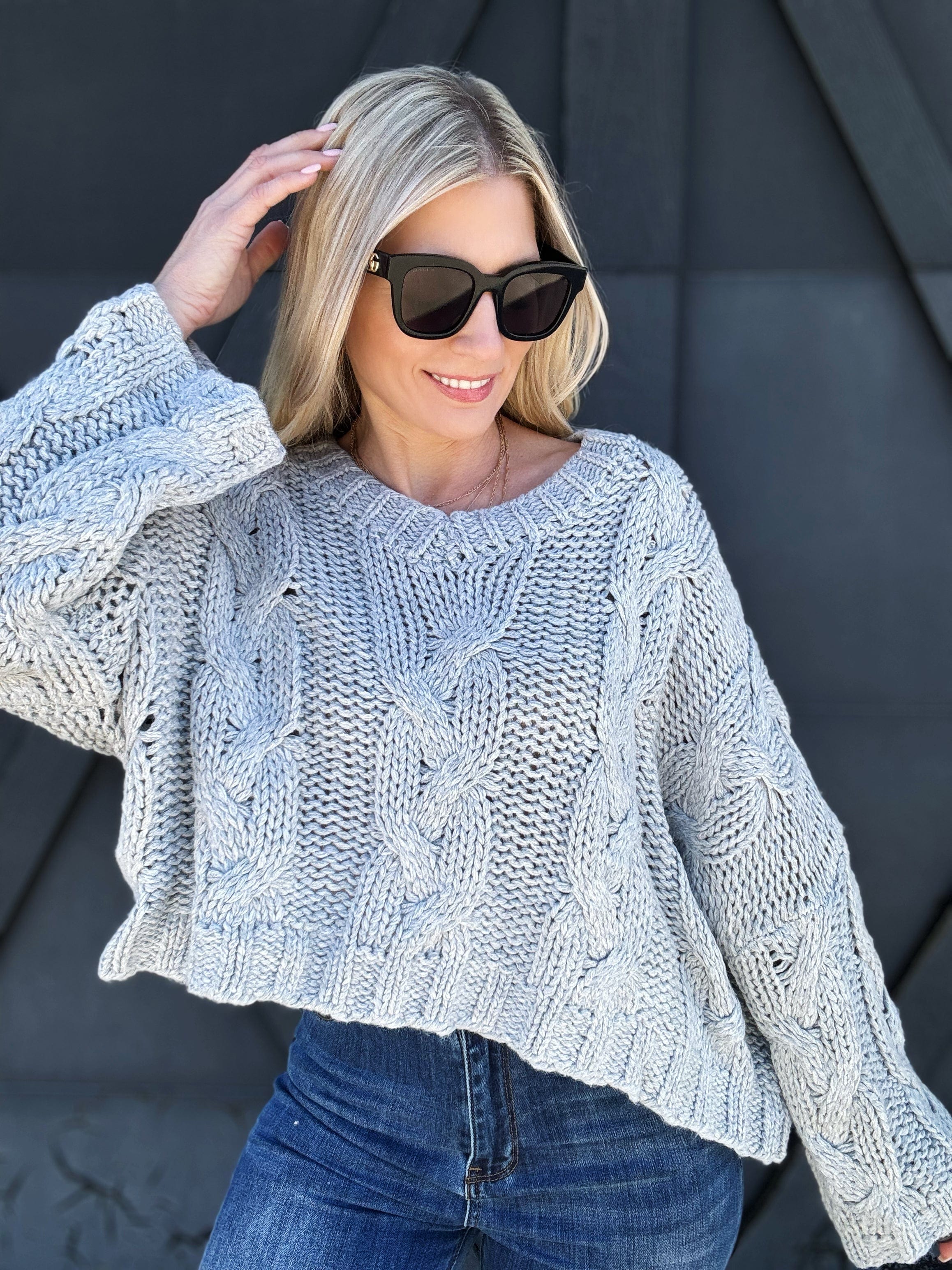 Oversized Cable Knit Sweater In Heather Grey - Infinity Raine