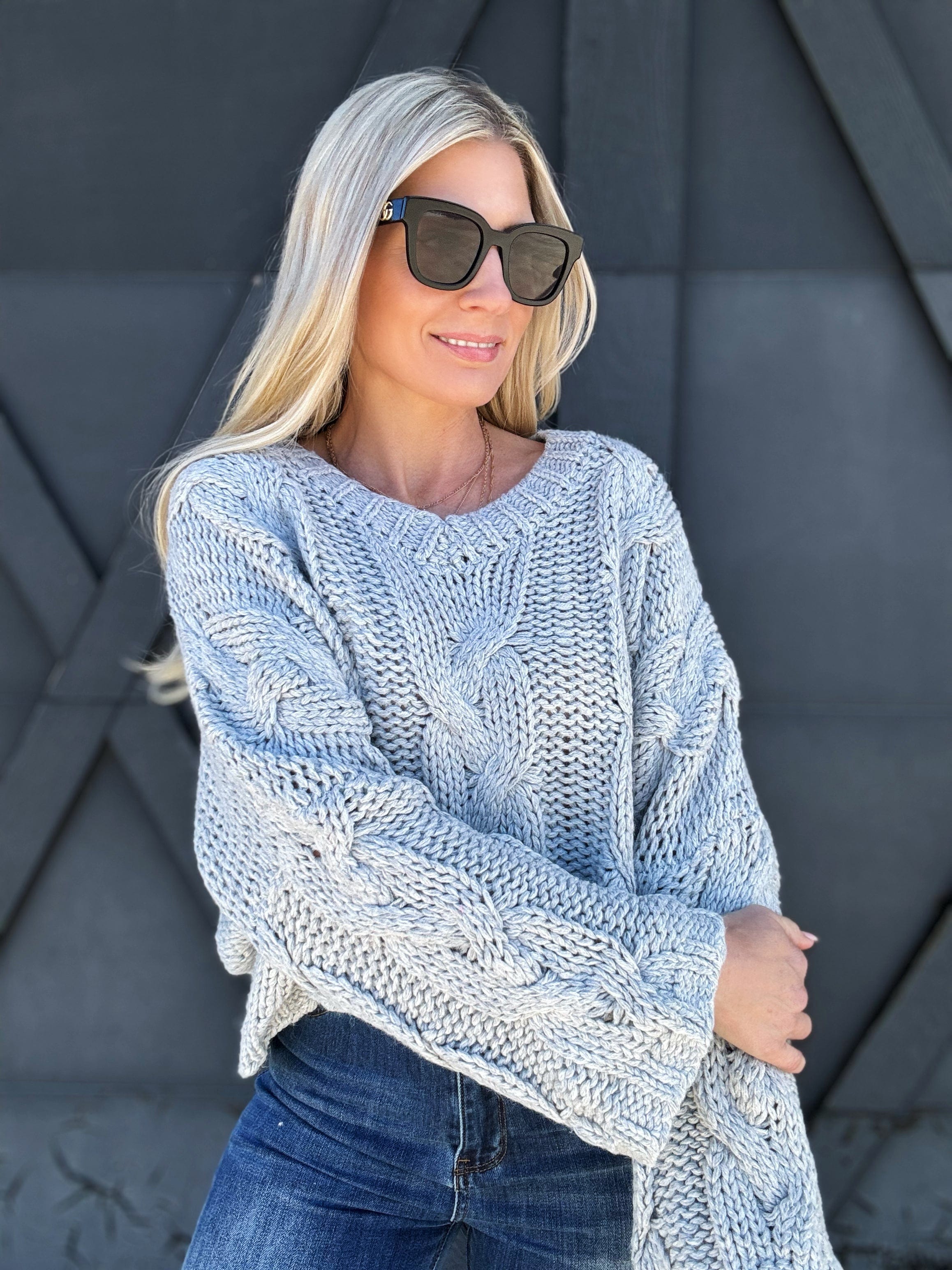 Oversized Cable Knit Sweater In Heather Grey - Infinity Raine