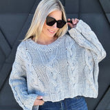 Oversized Cable Knit Sweater In Heather Grey - Infinity Raine