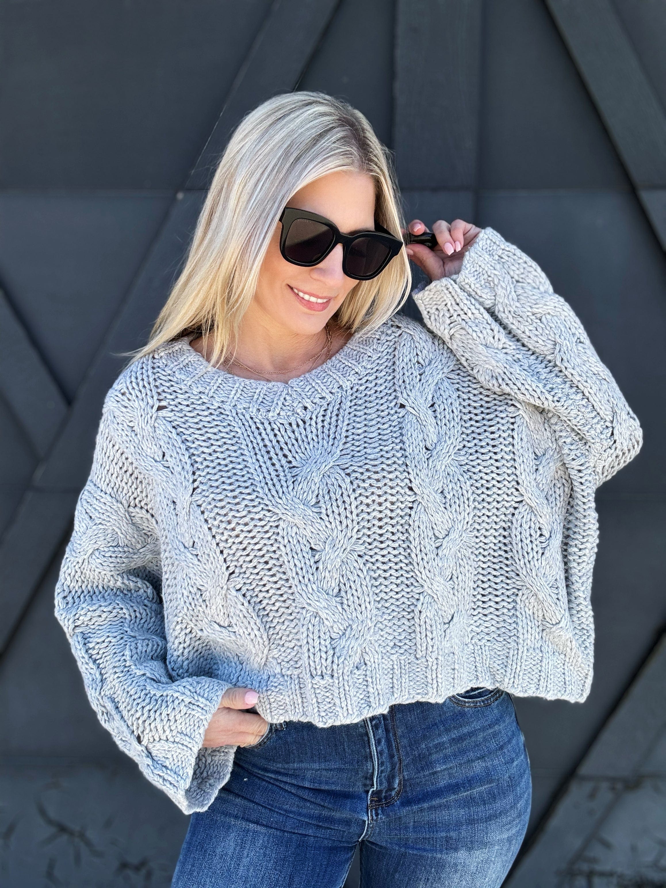 Oversized Cable Knit Sweater In Heather Grey - Infinity Raine