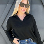 Soft knit Collared Sweater In Black - Infinity Raine