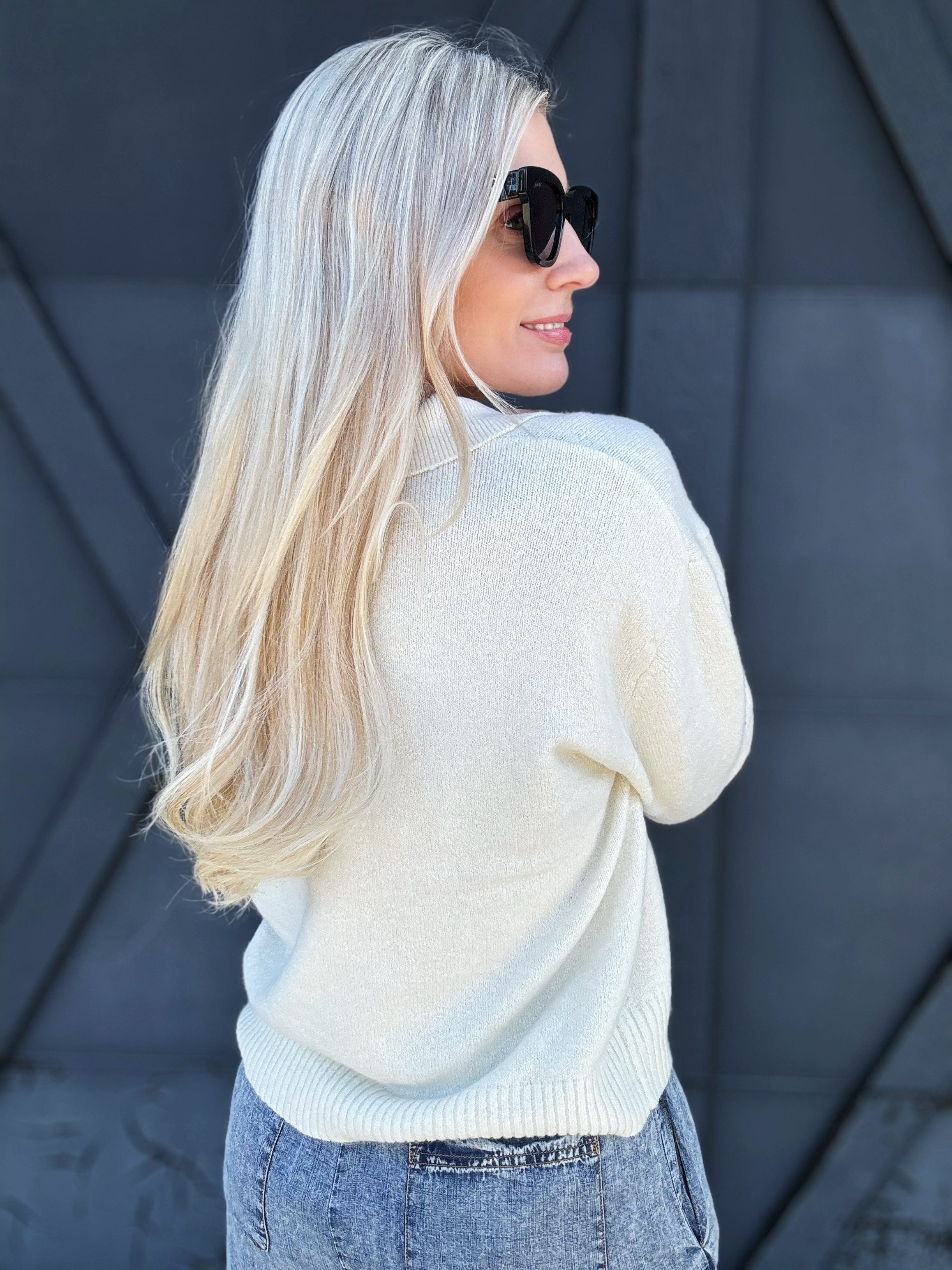 Soft knit Collared Sweater In Cream - Infinity Raine