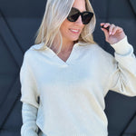 Soft knit Collared Sweater In Cream - Infinity Raine