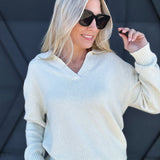 Soft knit Collared Sweater In Cream - Infinity Raine