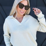 Soft knit Collared Sweater In Cream - Infinity Raine