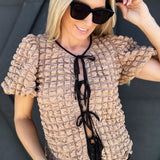 Bubble Textured Bow Tie Top In Mocha - Infinity Raine