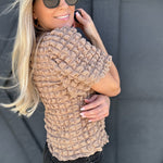 Bubble Textured Bow Tie Top In Mocha - Infinity Raine