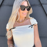 Cap Sleeve Bow Blouse In Vanilla - Infinity Raine