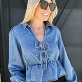 Drop Waist Top In Washed Denim - Infinity Raine