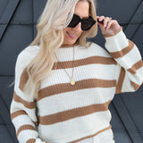 Cropped Stripe Sweater In Mocha - Infinity Raine