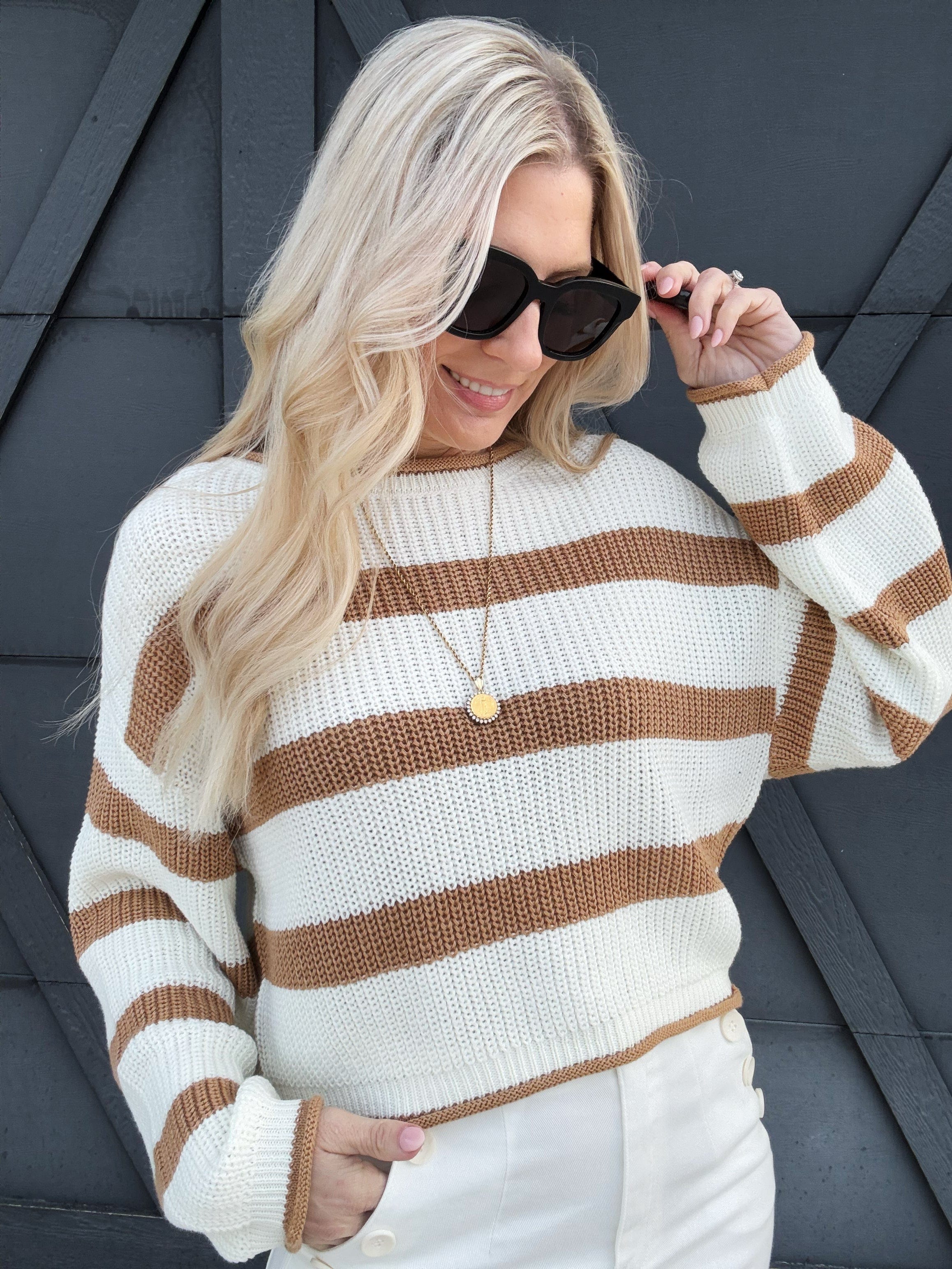 Cropped Stripe Sweater In Mocha - Infinity Raine