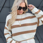 Cropped Stripe Sweater In Mocha - Infinity Raine